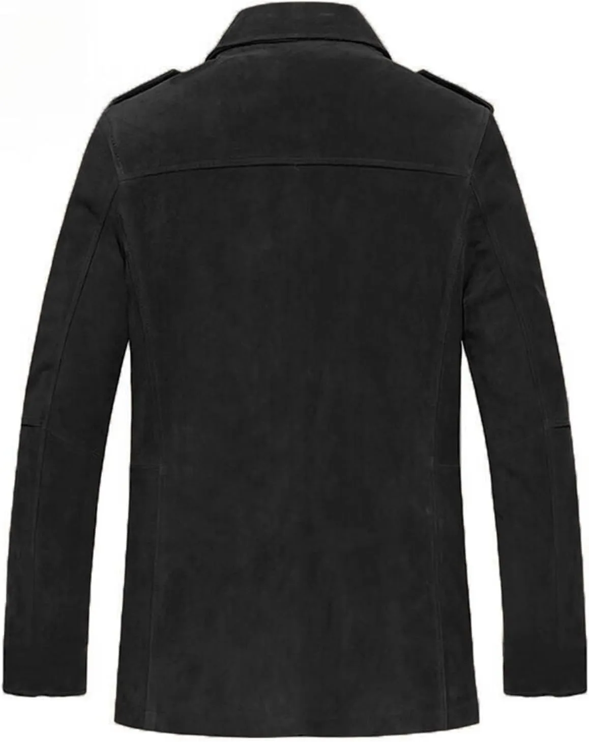 Mens Faux Suede Trench Coats Heavyweight Sherpa Lined Single Breasted Warm Pea Coats Sheepskin Winter Bomber Jackets
