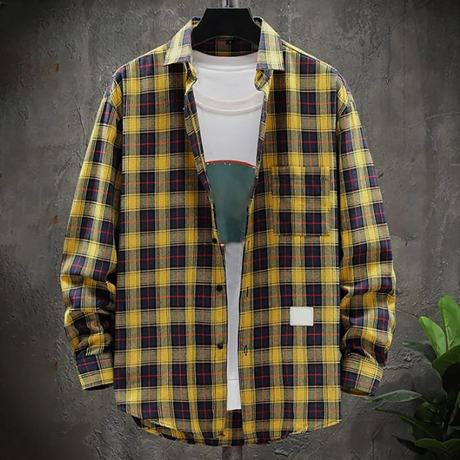 Mens Flannel Shirts Long Sleeve Button Down Plaid Overshirt Jacket For Men Caual Office Work Pearl Snap Shirts