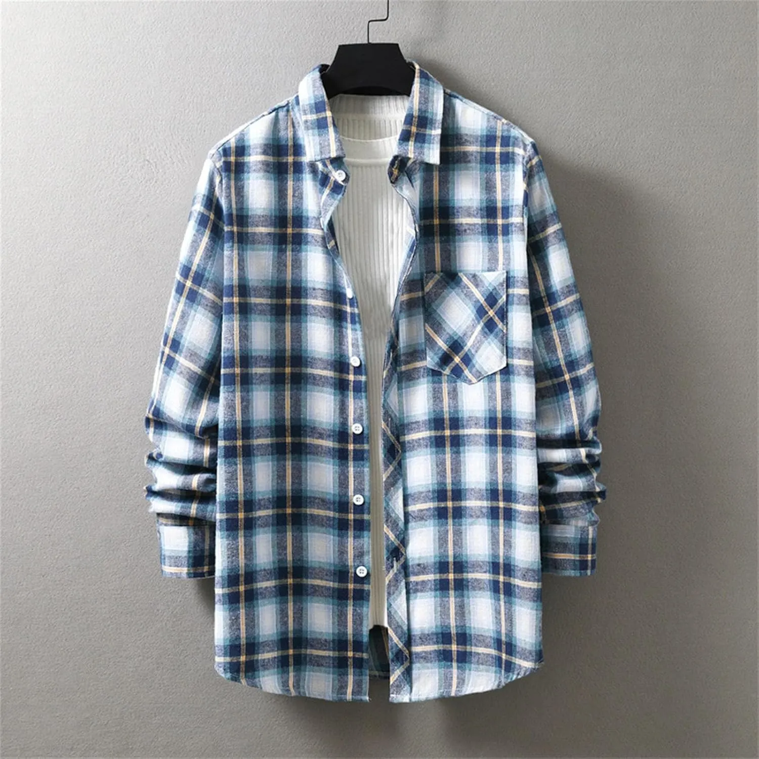 Men's Fleece Lined Flannel Shirt Jacket Sleeve Shirt Tops Men's Cardigan Men Plus Size Big&Tall Mens Coat with Hood