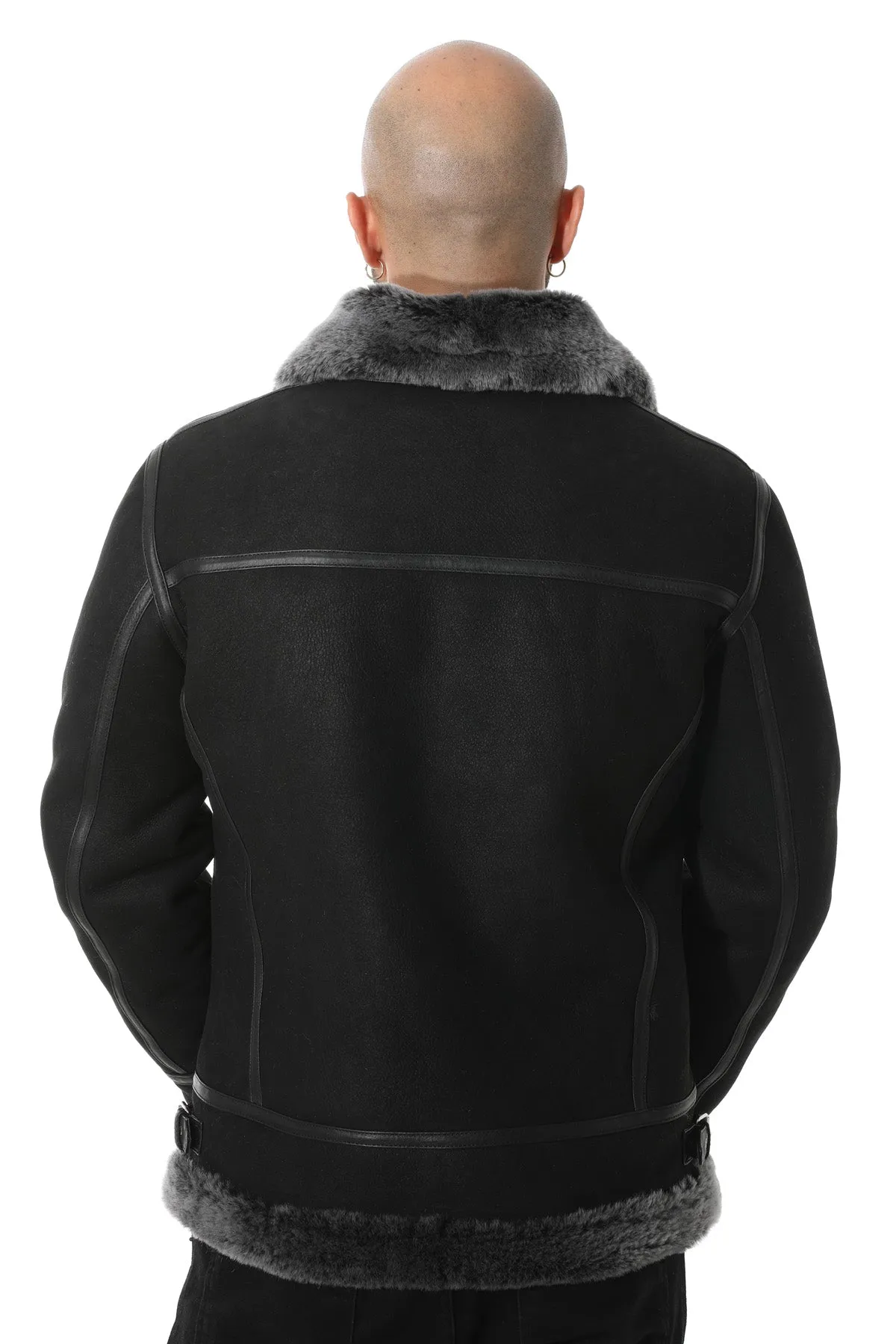 Men's Shearling Aviator Jacket, Washed Black with Brissa Wool
