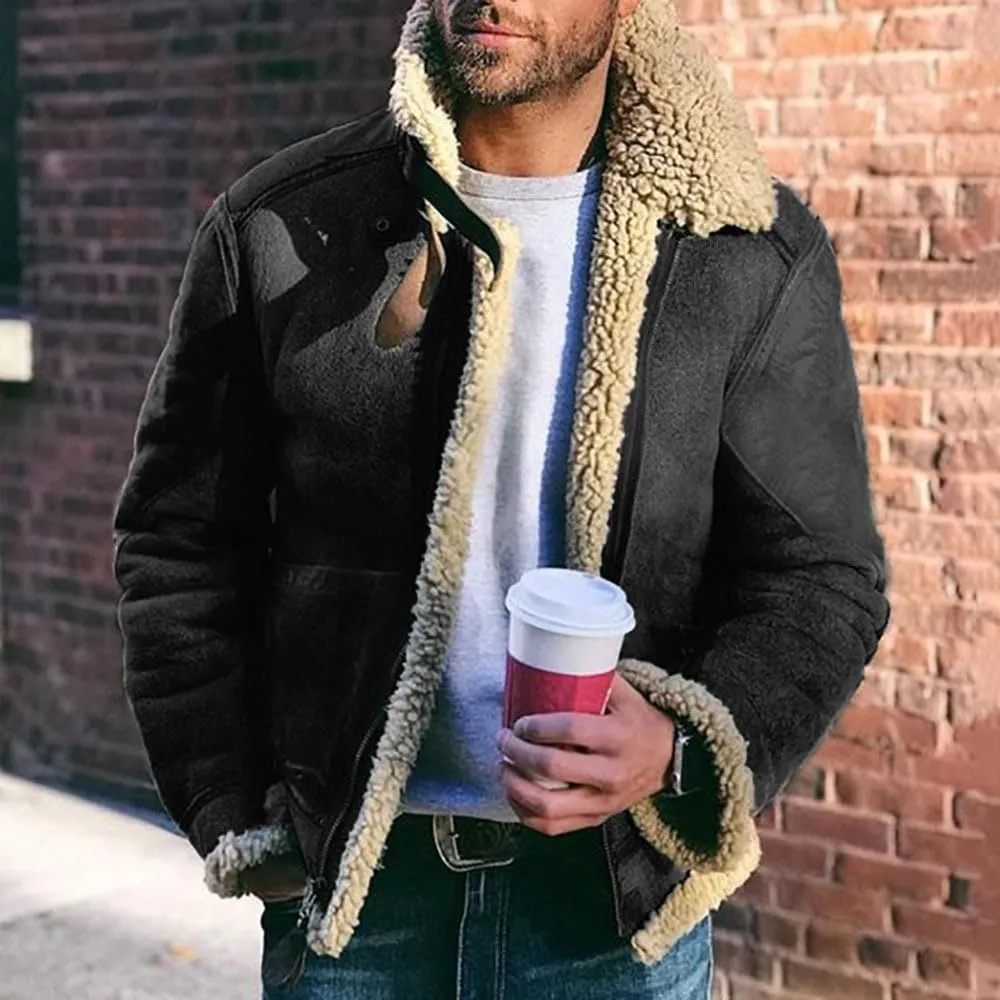 Mens Shearling Coat Sheepskin Leather Jackets Shearling Fur Lined Bomber Jacket Crop Warm Winter Trench Coat