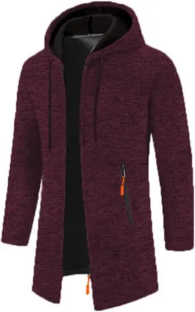 Mens Trench Coat Knit Hooded Jackets Business Casual Peacoat Mid Length Cardigan Oversized Windbreaker Winter Jacket