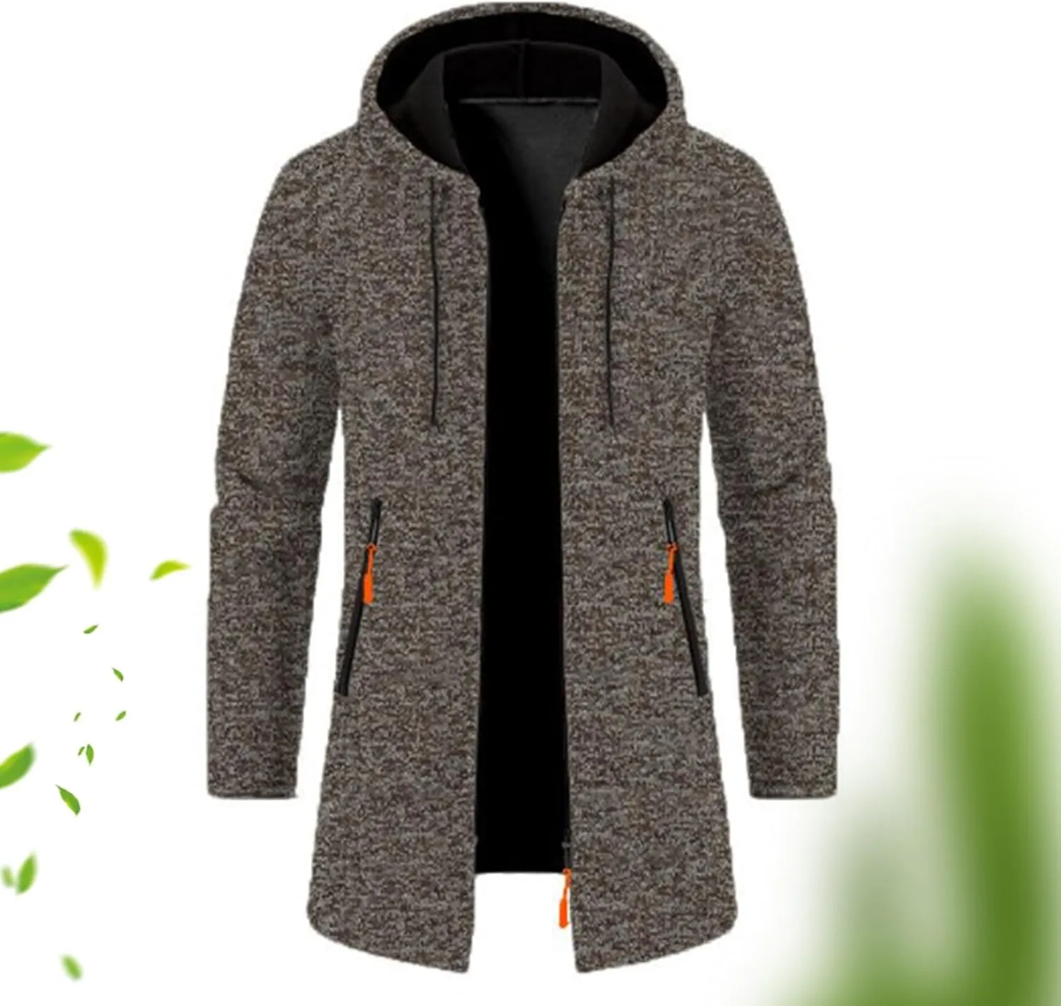 Mens Trench Coat Knit Hooded Jackets Business Casual Peacoat Mid Length Cardigan Oversized Windbreaker Winter Jacket