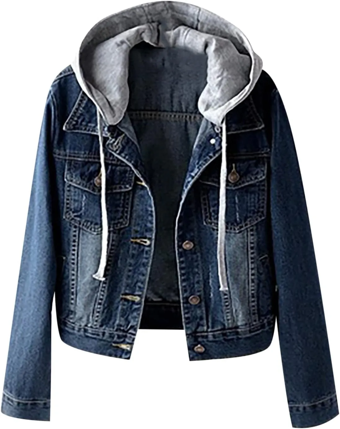 RKSTN Winter Coats Denim Jackets for Women Slim-Fit Hooded Jacket Velvet Jean Blouse Button Hoodies Trendy Hoodie Outerwear