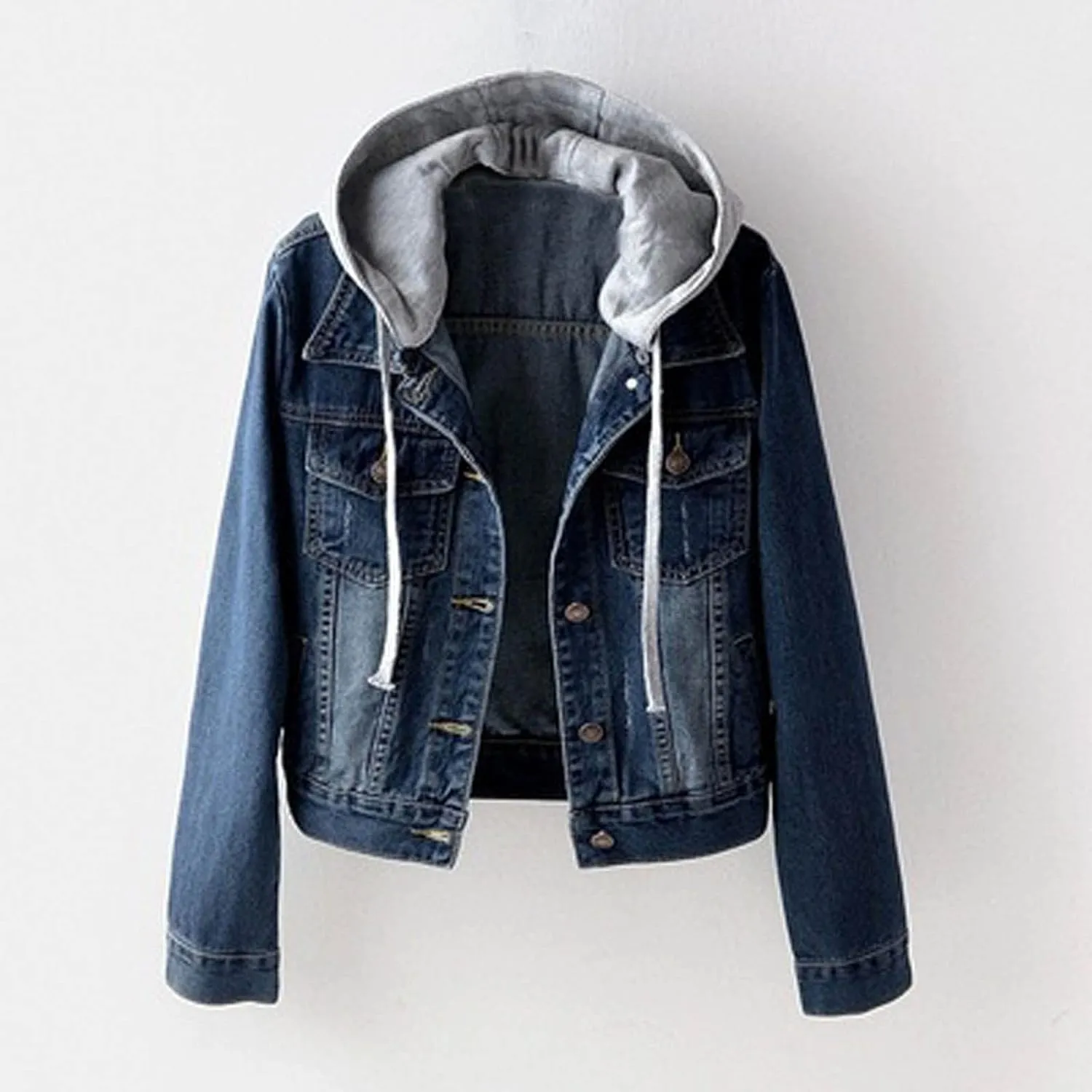 RKSTN Winter Coats Denim Jackets for Women Slim-Fit Hooded Jacket Velvet Jean Blouse Button Hoodies Trendy Hoodie Outerwear