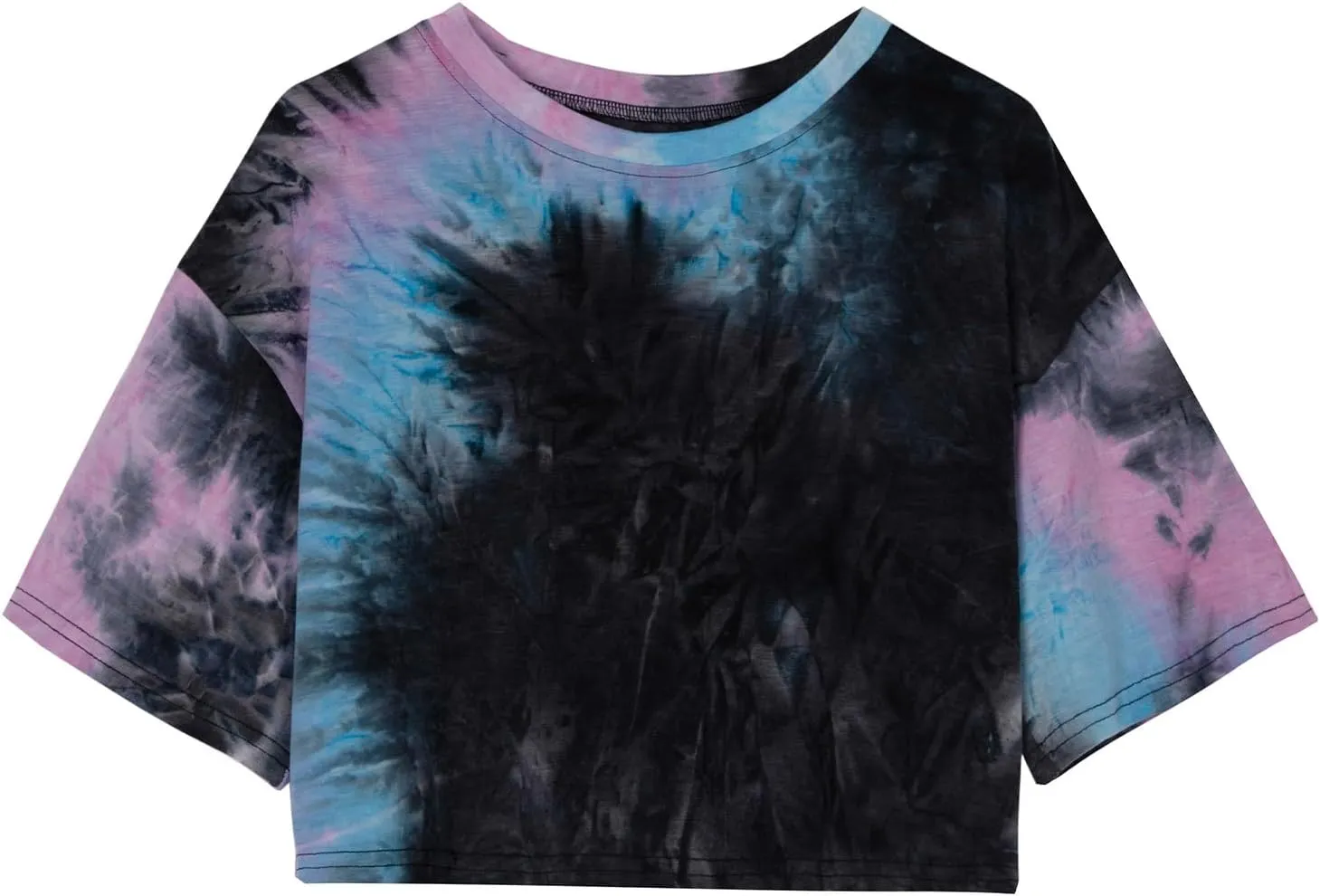 SOFIA'S CHOICE Tie Dye Crop Tops for Women Loose Fit Summer Short Sleeve T Shirt Boxy Cropped Tees