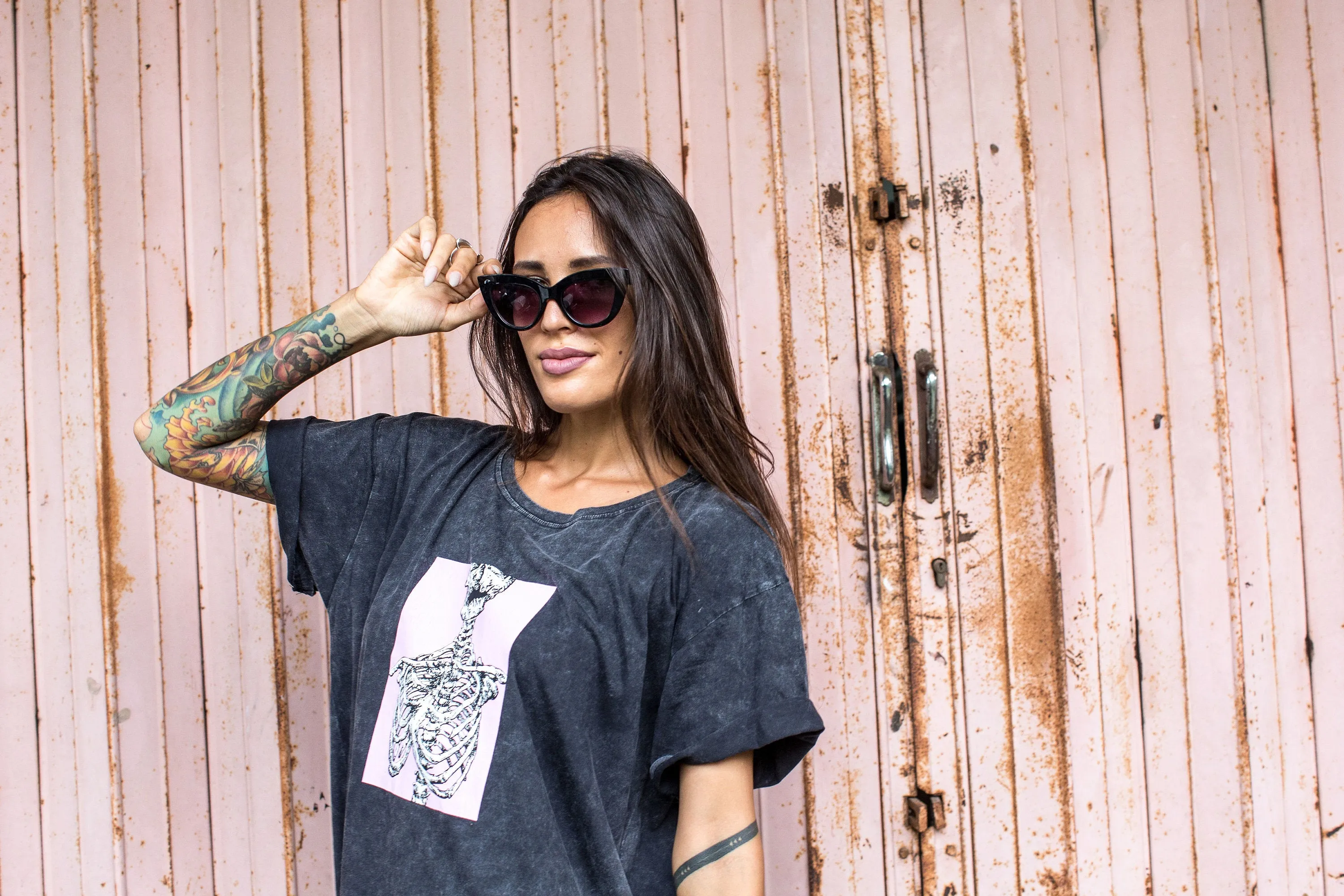 The Ghastly Pink Distressed Unisex Boxy Skeleton Tee Shirt
