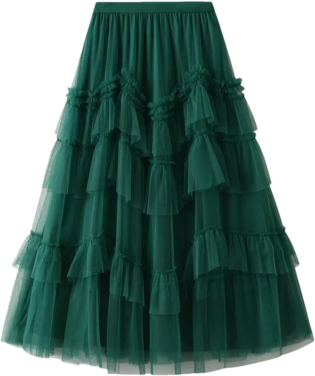Wjnvfioo Fashion Gauze Mesh Skirt for Women Ruffles Multilayers Long Skirts Female Party Wedding Clothing