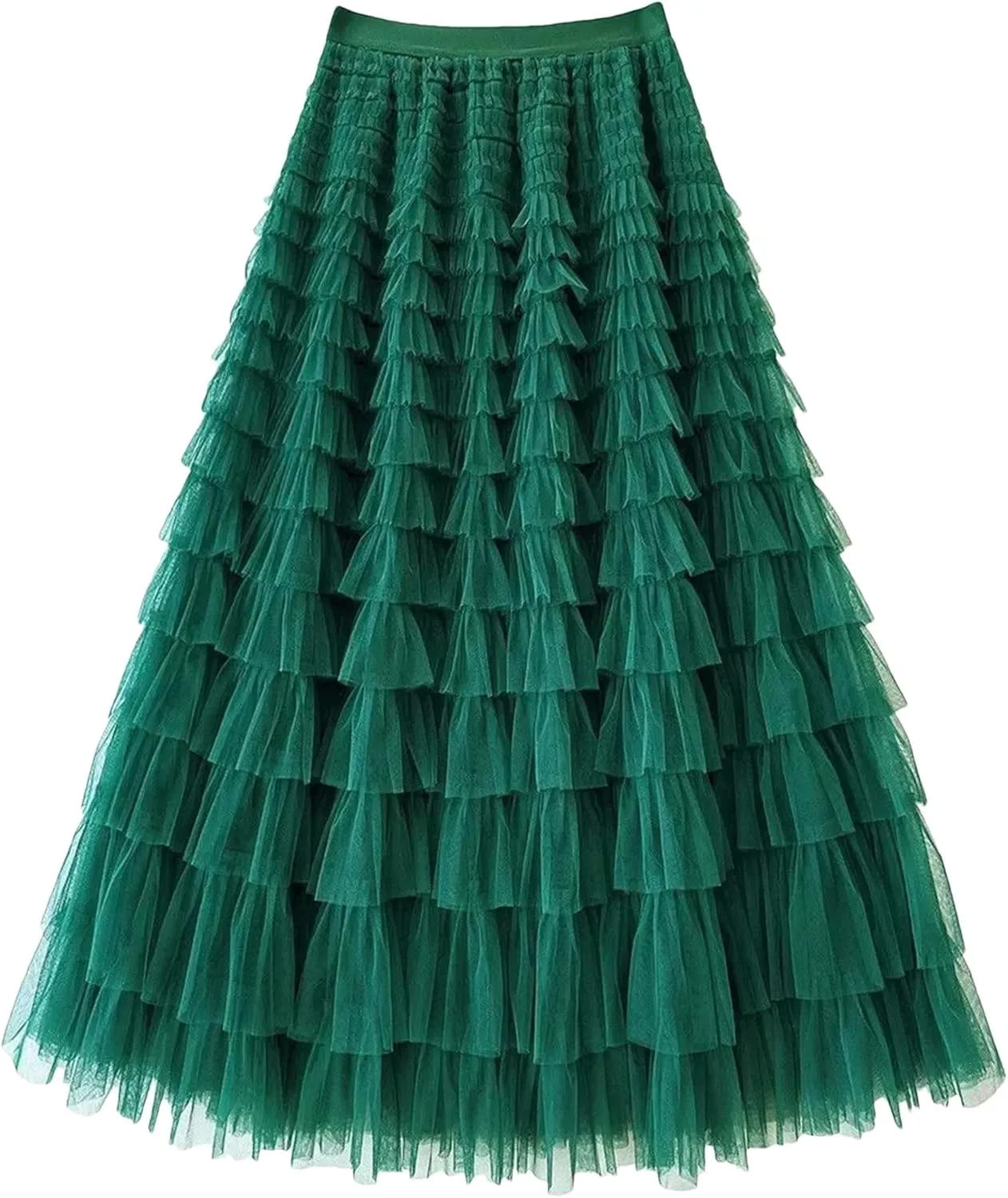 Women Boho High Waist Long Maxi Tulle Skirt Spring Summer Party Women's Multilayer Ruffle Mesh Skirt