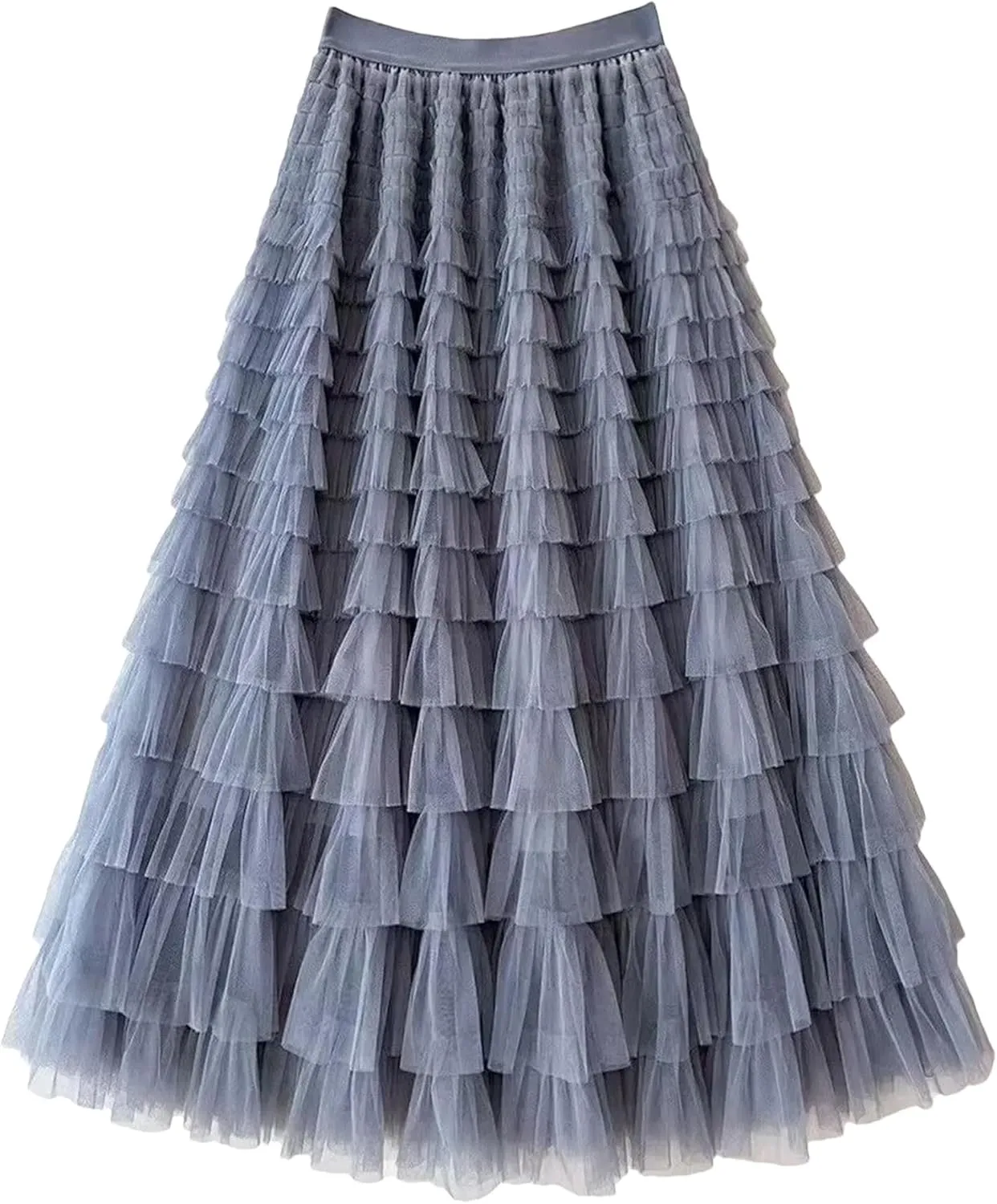 Women Boho High Waist Long Maxi Tulle Skirt Spring Summer Party Women's Multilayer Ruffle Mesh Skirt