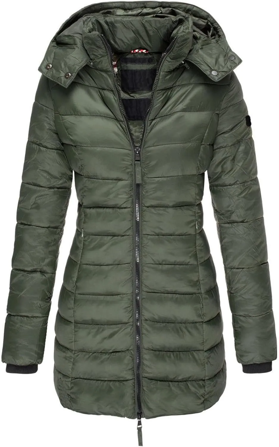 Women Ultra Light Down Jacket Packable Puffer Jacket Coat Hooded Mid Length Winter Outwear Army Green