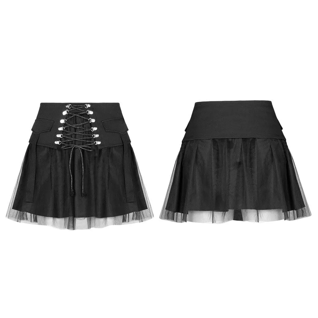 Women's Goth High-waisted Lacing Multi-layered Mesh Skirts
