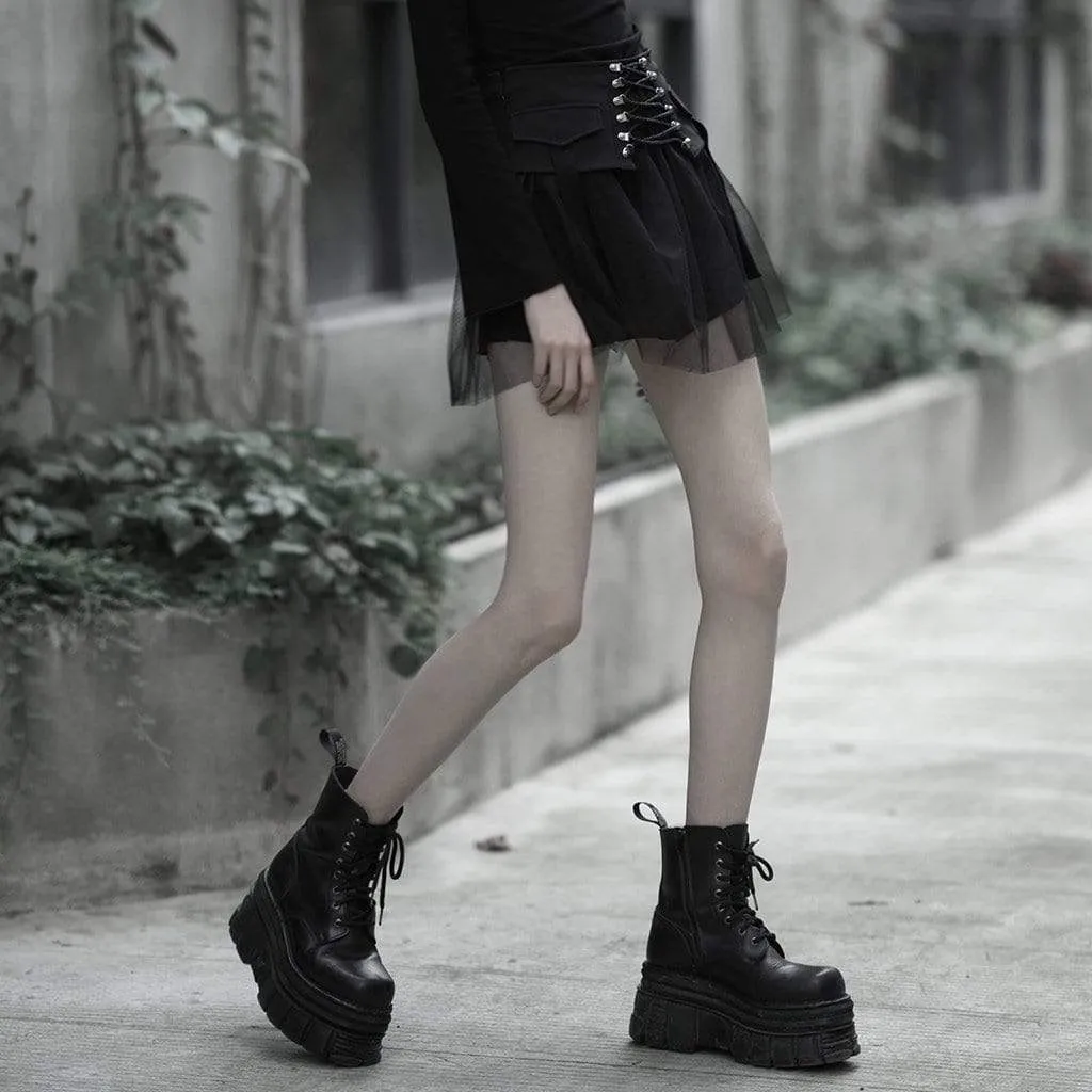 Women's Goth High-waisted Lacing Multi-layered Mesh Skirts