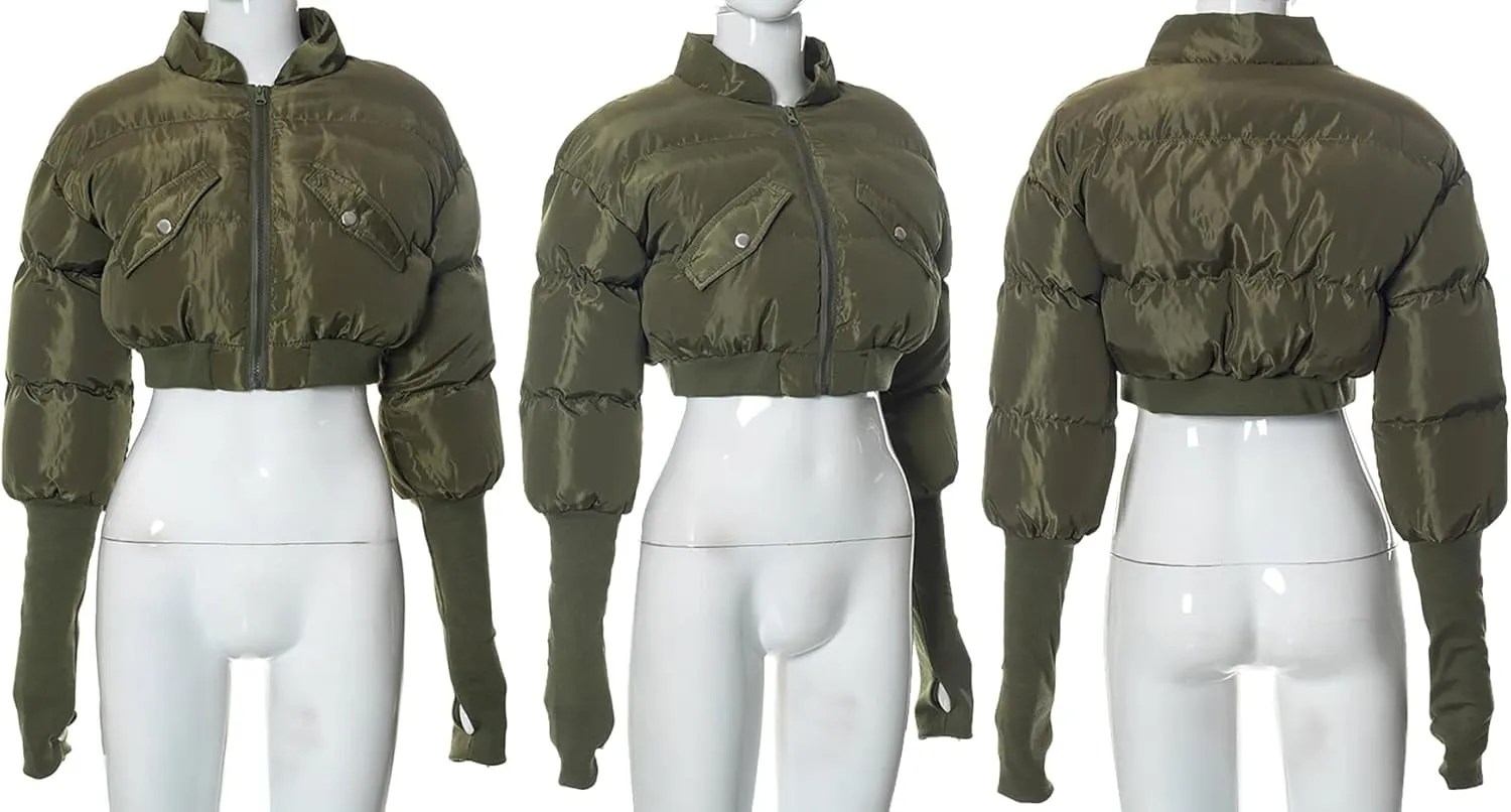 Women's Puffer Quilted Lightweight Jackets Cropped Zip Up Bubble Coats Warm Padded Outwear