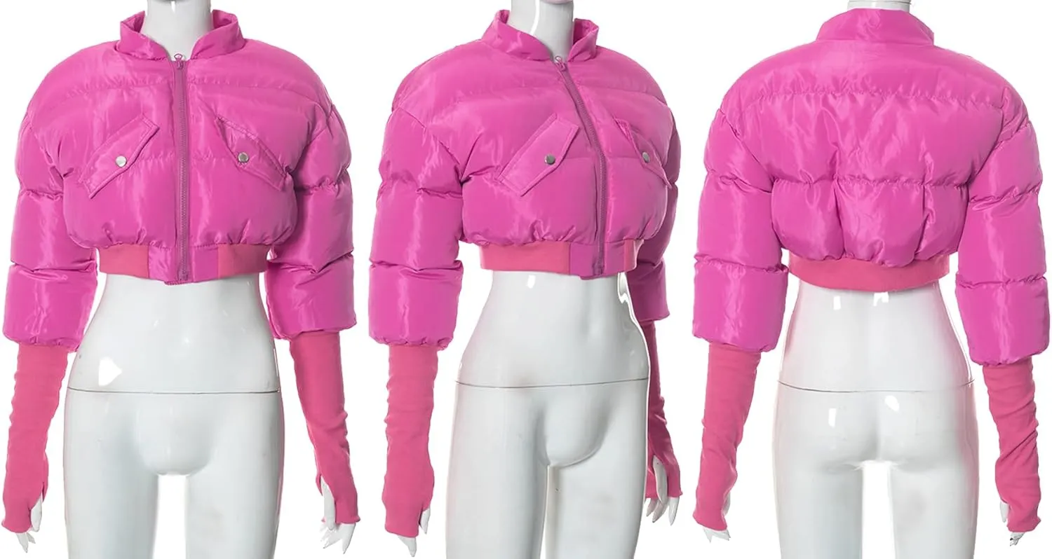 Women's Puffer Quilted Lightweight Jackets Cropped Zip Up Bubble Coats Warm Padded Outwear