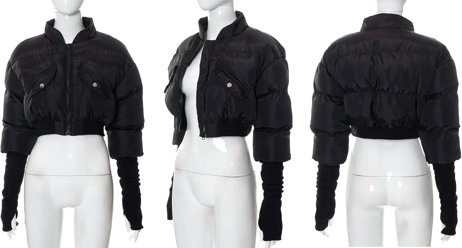 Women's Puffer Quilted Lightweight Jackets Cropped Zip Up Bubble Coats Warm Padded Outwear