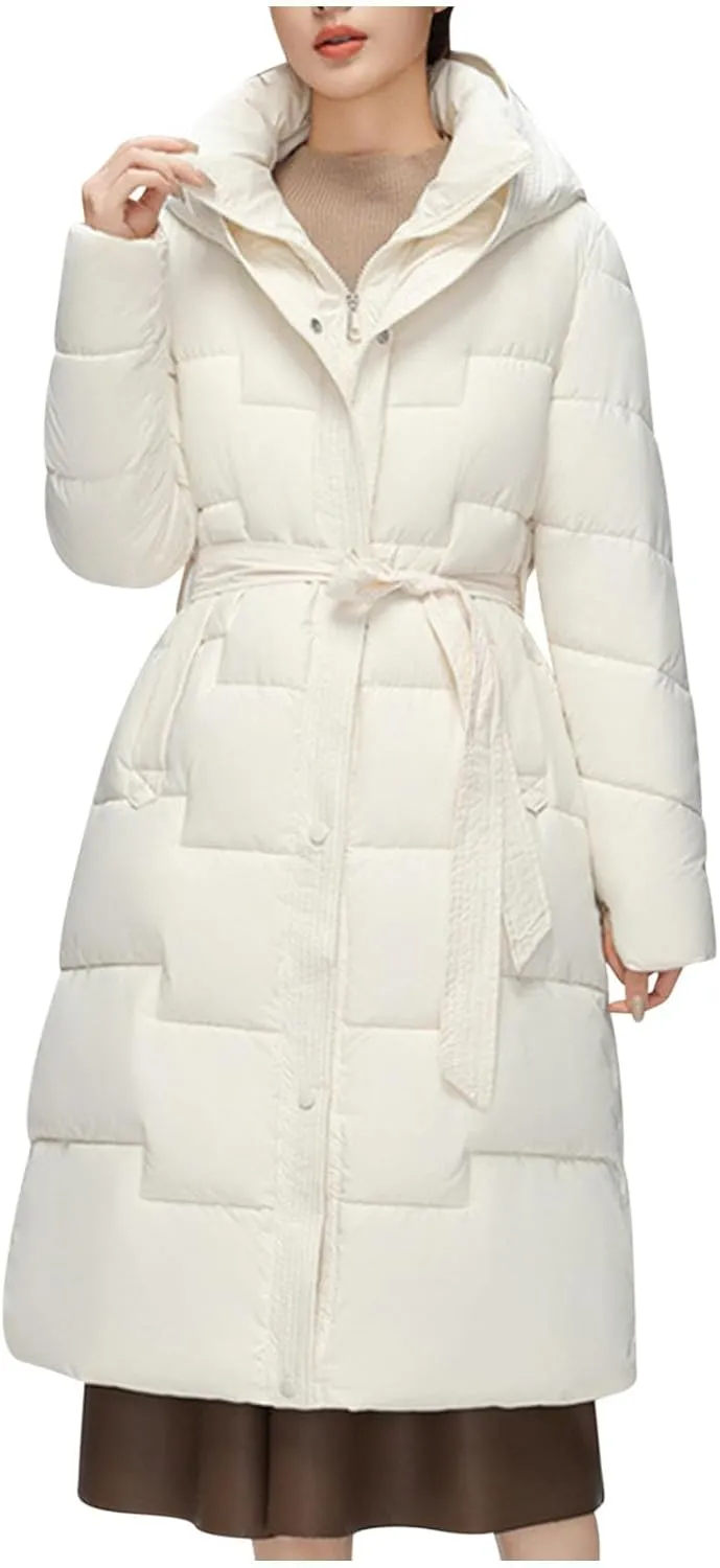Women's Winter Down Jacket Mid Length Lightweight Oversized Puffer Jacket Hooded Zipper Warm Padded Coat With Pockets