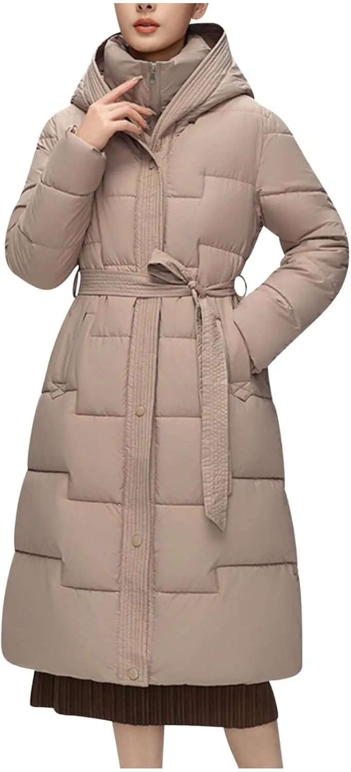 Women's Winter Down Jacket Mid Length Lightweight Oversized Puffer Jacket Hooded Zipper Warm Padded Coat With Pockets