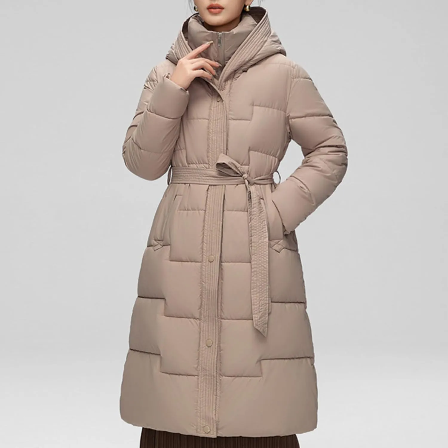 Women's Winter Down Jacket Mid Length Lightweight Oversized Puffer Jacket Hooded Zipper Warm Padded Coat With Pockets